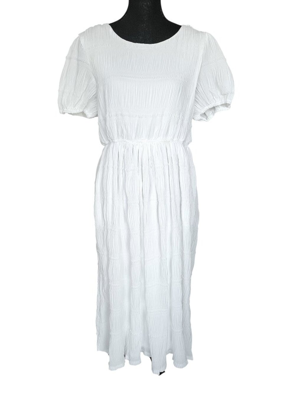 Hayden White Puff Sleeve Pleated Gather Boho Cottagecore Midi Dress Women's S - Picture 2 of 10